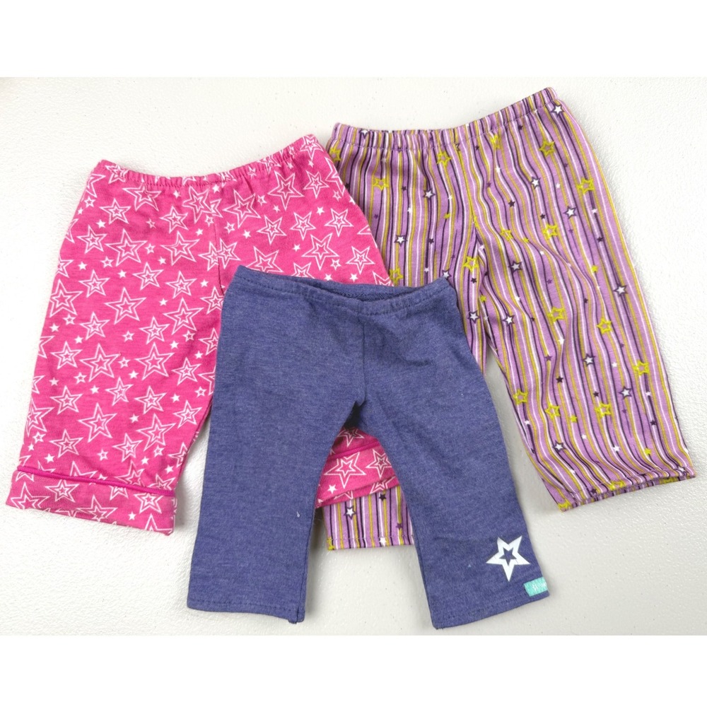 American Girl Doll Leggings Pants Lot of 3 Pink Purple Blue Stars Stripes